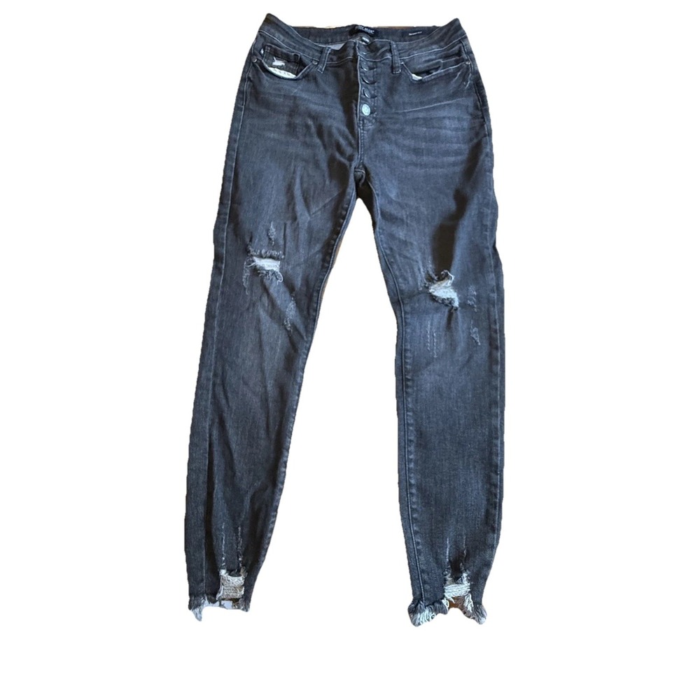 Judy Blue Jeans Womens 11/30 Skinny Fit Distressed High Rise Button Fly Denim